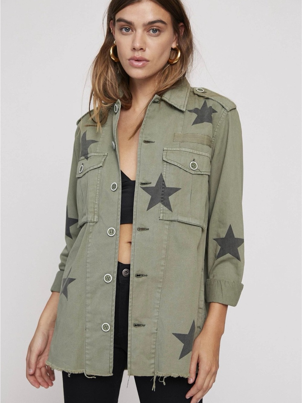 PISTOLA
CAMILO MILITARY JACKET Royal Honor Army Green Star Print Oversized Small